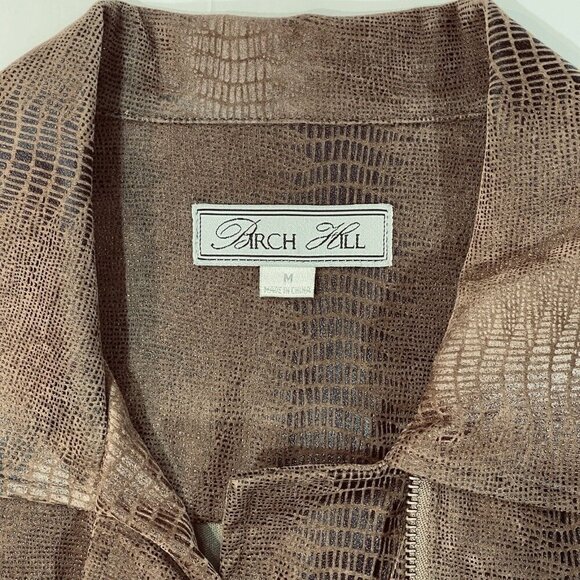 BIRCH HILL Snakeskin Moto Trucker‎ Jacket Women Medium Brown Multi Faux Suede - Picture 9 of 14
